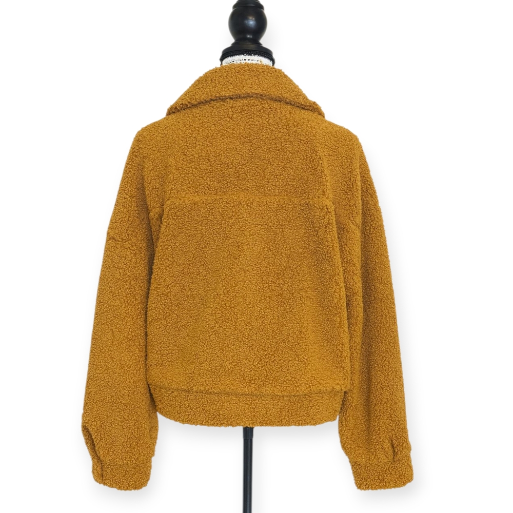 Sanctuary Faux Sherpa Cropped Trucker Jkt Teddy Fleece Button Front Camel Sz XL - Picture 5 of 9